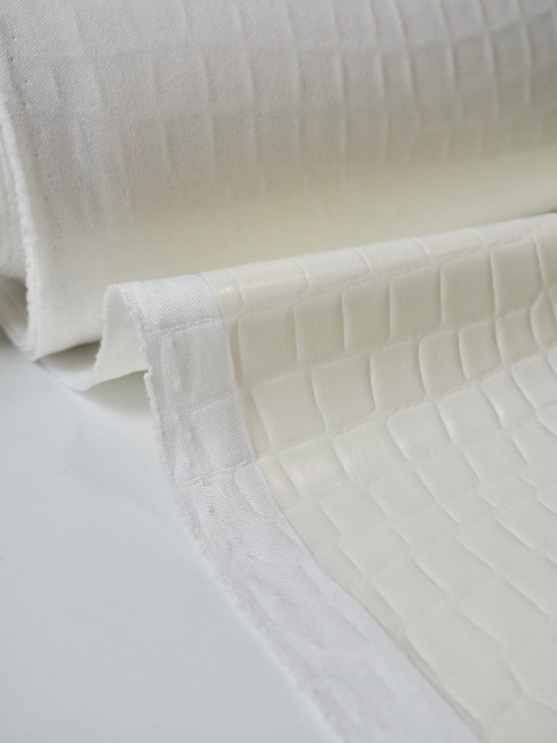 Ivory Crocodile Embossed Stretch Pleather