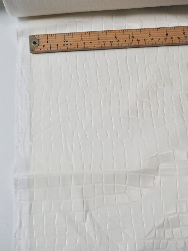 Ivory Crocodile Embossed Stretch Pleather