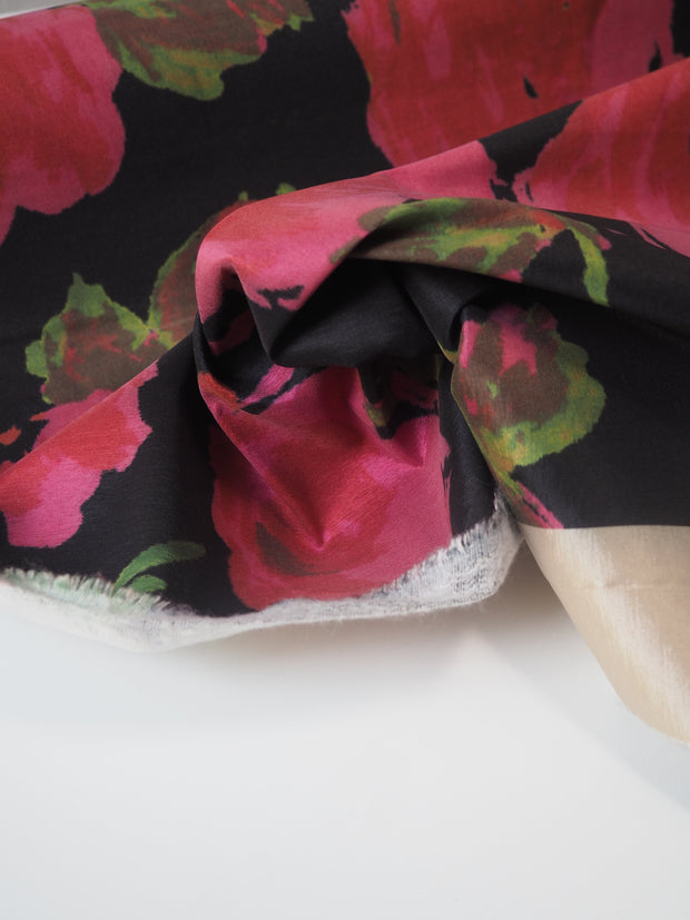 Pink Red Interfaced Floral Sateen