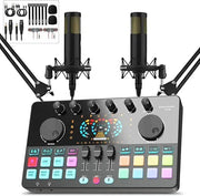 Podcast Production Kit (2-Piece Set) – Portable Audio Interface & DJ Mixer with Studio Mics