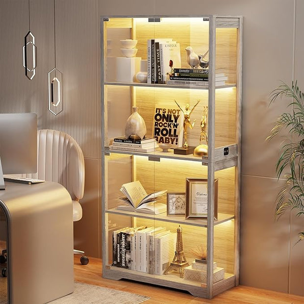 Modern Glass-Door Display Cabinet - Illuminated Curio Showcase 🏡✨