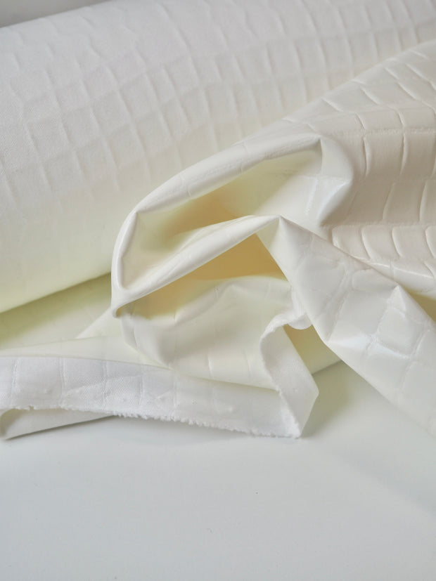 Ivory Crocodile Embossed Stretch Pleather