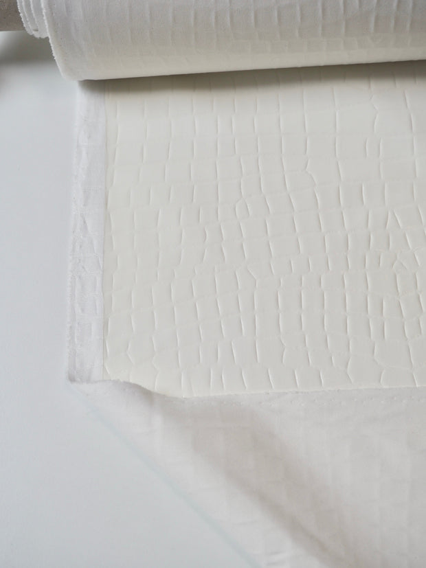 Ivory Crocodile Embossed Stretch Pleather