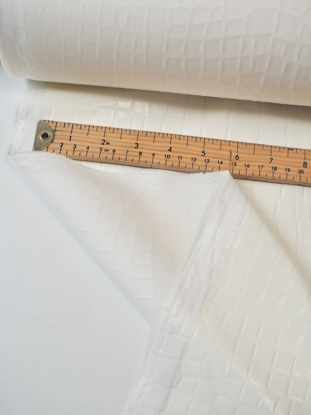 Ivory Crocodile Embossed Stretch Pleather